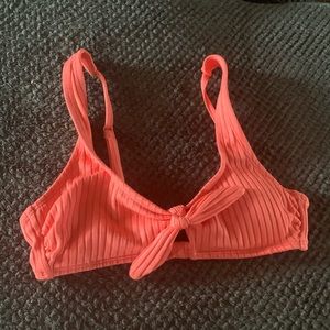 Ribbed Tie-Front Triangle Bikini Top